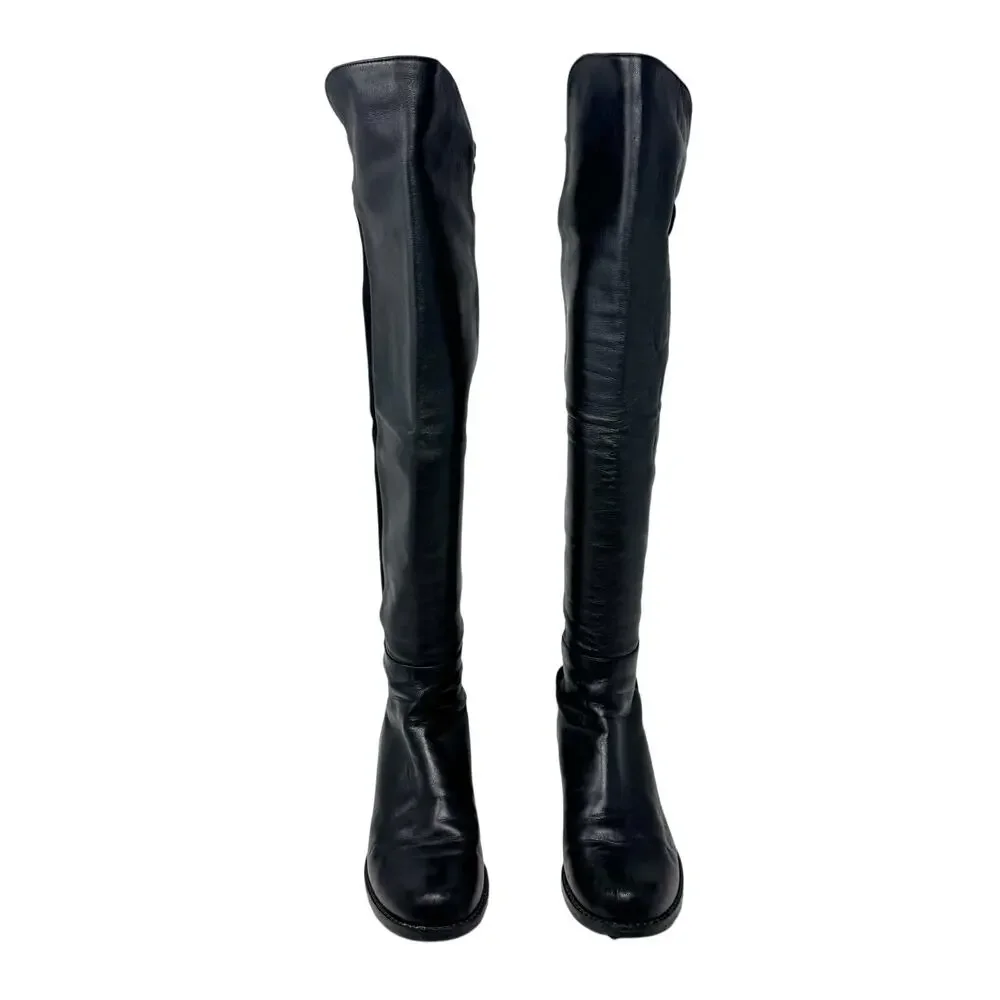 Stuart Weitzman 5050 Over the Knee Black Leather Stretch Boots Size 7